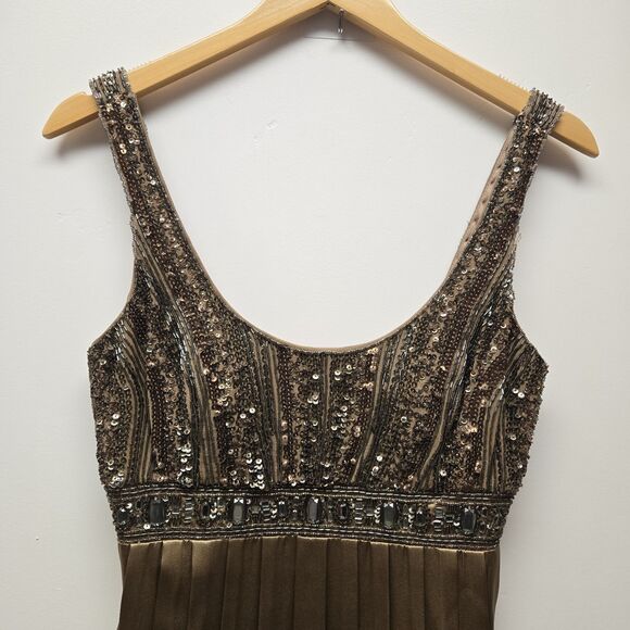 Sue Wong Dress Womens 4 Brown Silk Sleeveless Sequin Bead Nocturne Cocktail Deco - Picture 3 of 13